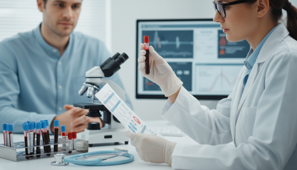 Diagnosis combines symptoms, medical history, physical examination, and blood tests. No single result should be interpreted in isolation.