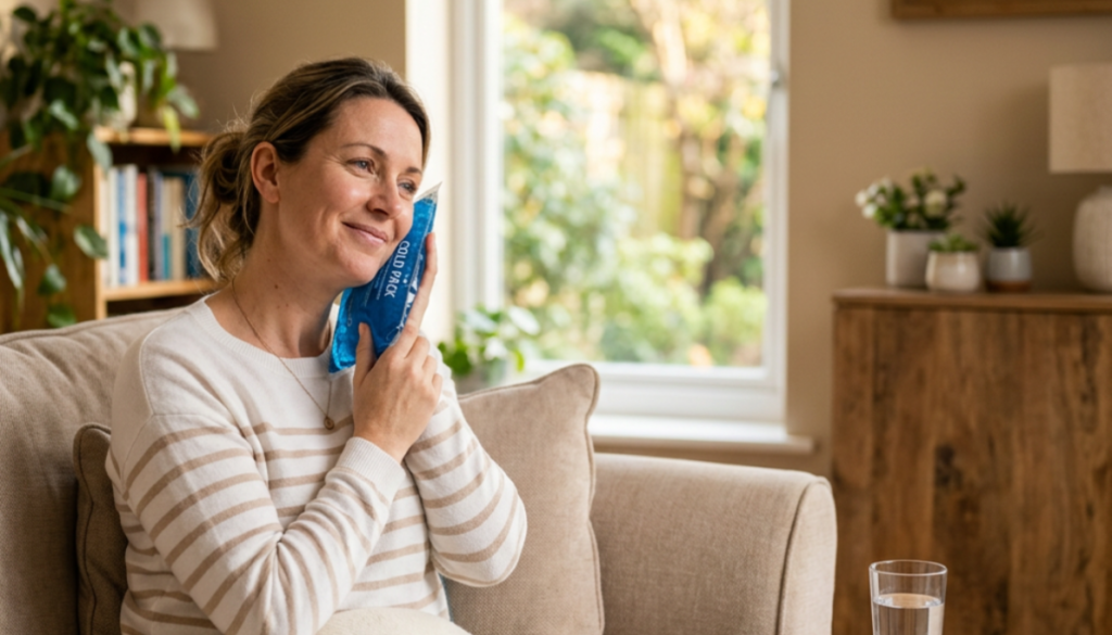 sticking to soft foods for the first day or two, avoiding chewing on the treated side, keeping up gentle brushing while being careful around the temporary restoration, and applying a cold compress to the outside of the cheek if swelling develops.