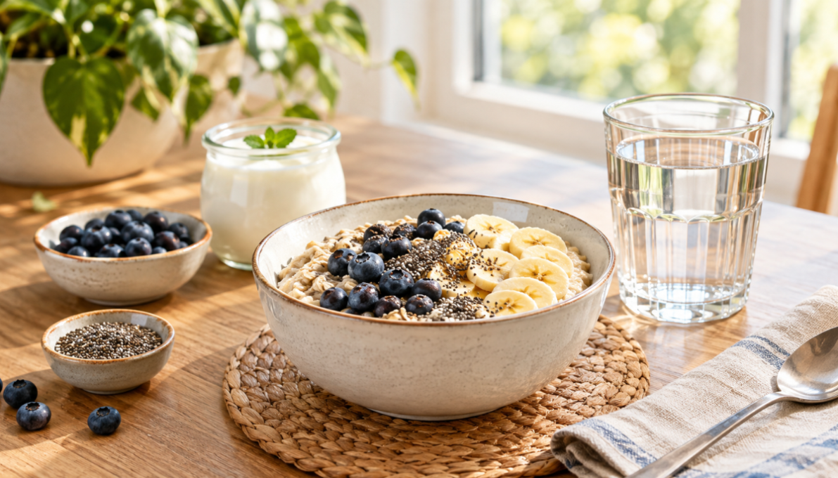 Digestive health tips include eating enough fiber, staying hydrated, managing stress, and moving your body daily to support regular bowel function.