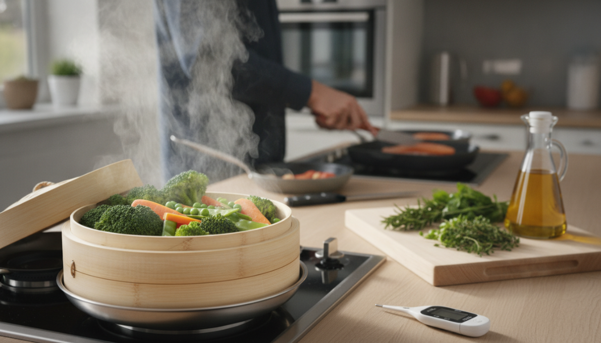 Healthy cooking methods are techniques that preserve nutrients, limit added fat, and reduce the formation of harmful compounds during preparation.