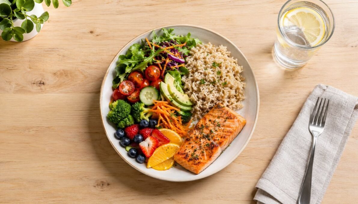 A balanced diet guide shows you how to eat a variety of vegetables, fruits, whole grains, protein foods, and healthy fats in sensible proportions.