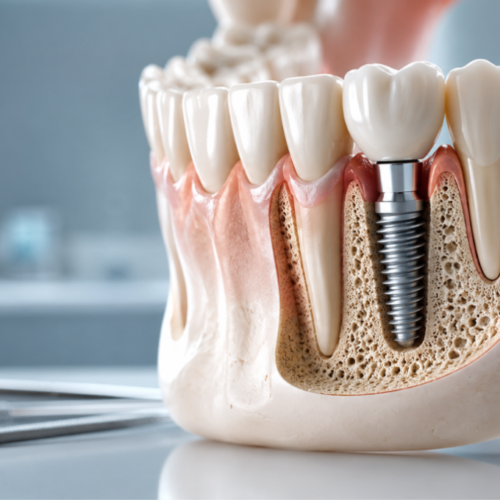 Dental implants are titanium posts surgically placed into the jawbone to replace missing tooth roots, then topped with a custom crown. 