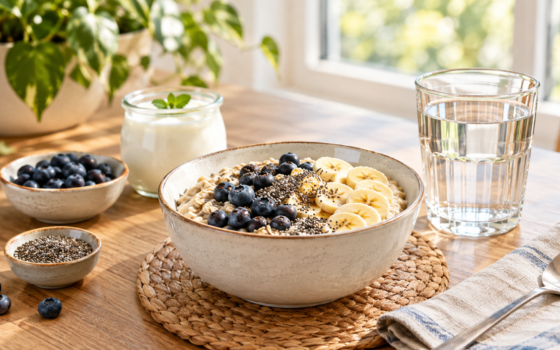 Digestive health tips include eating enough fiber, staying hydrated, managing stress, and moving your body daily to support regular bowel function.