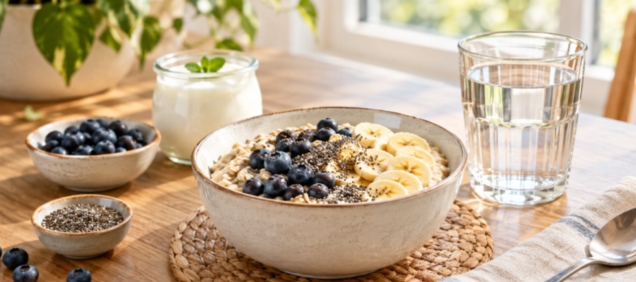 Digestive health tips include eating enough fiber, staying hydrated, managing stress, and moving your body daily to support regular bowel function.