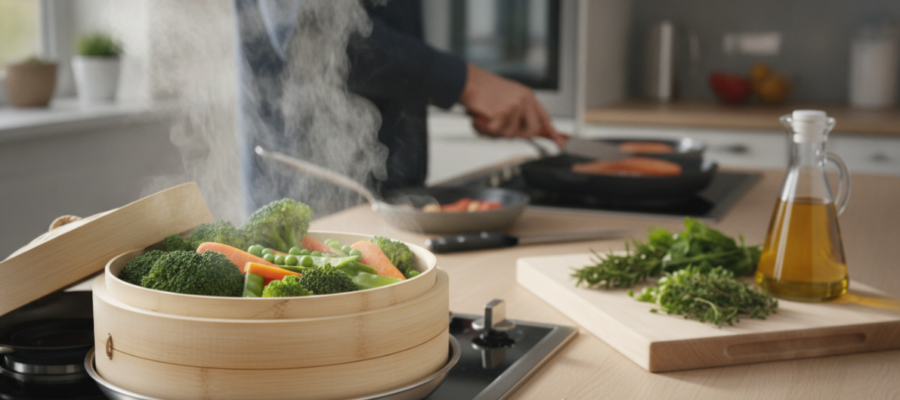 Healthy cooking methods are techniques that preserve nutrients, limit added fat, and reduce the formation of harmful compounds during preparation.